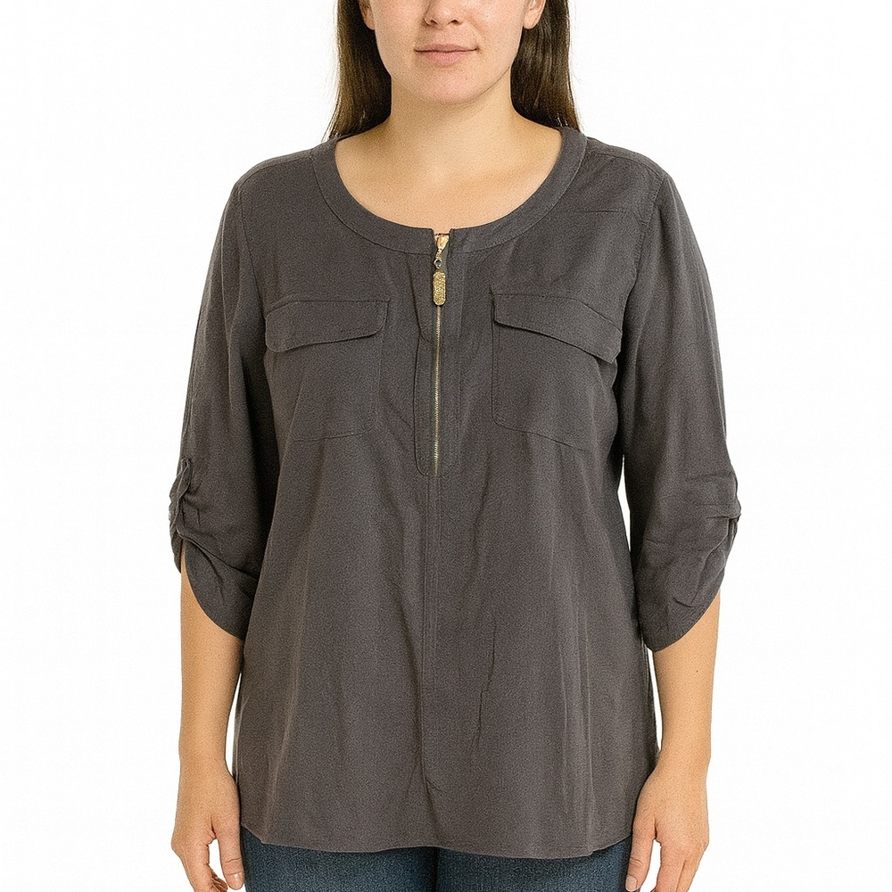 Ellen Tracy Linen Gray shirt, Size S‎
